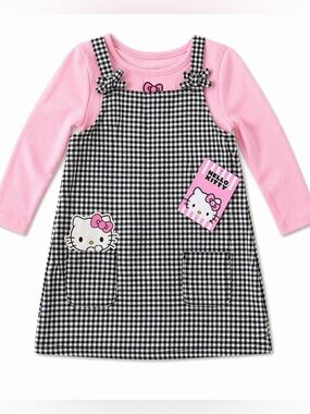 Hello Kitty Toddler Outfit Set 3T Pink Gingham Dress